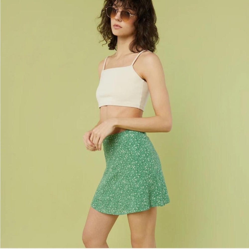 OAK + FORT Green Floral Mini Skirt